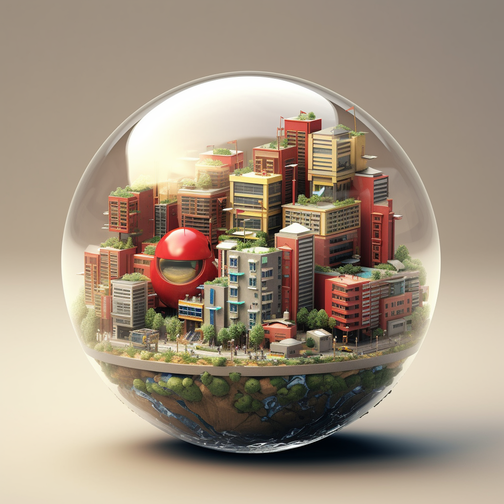 Prompt "a vast city nestled within a glass sphere"