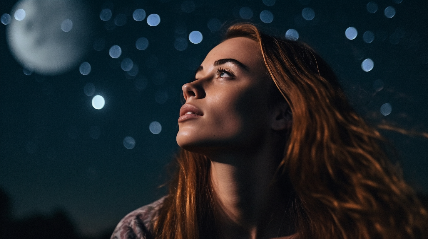 Prompt "A woman looking into the night sky"