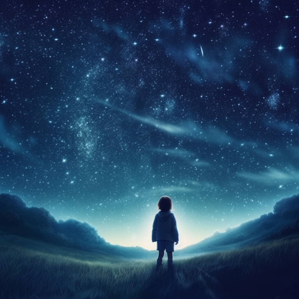 Prompt "a girl looking up at the night sky and seeing the milkyway."