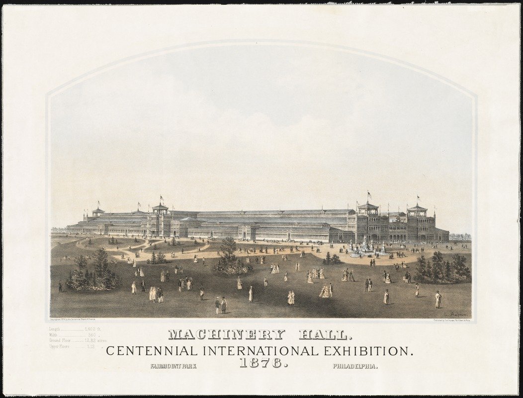A full view of Machinery Hall. It was a vast palace devoted to industry. (Public domain)