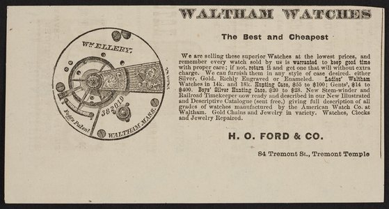 Waltham advertisement from the late 19th century. It emphasizes Waltham's market positioning approach of cheap and reliable. This became a strategic folly as the market evolved and Waltham could not change it's positioning due to the competition and