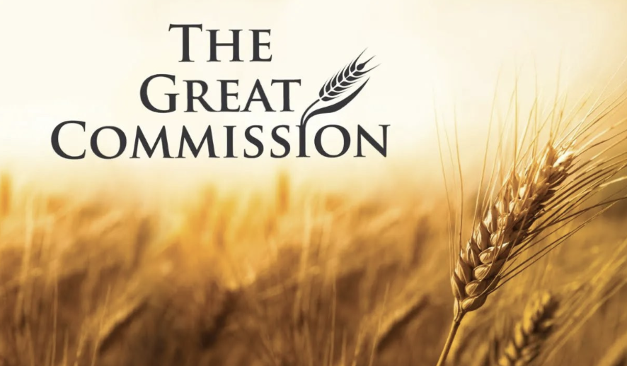 Cover image for 'The Great Commission' featuring a wheat field at sunset with text and a wheat stalk illustration.