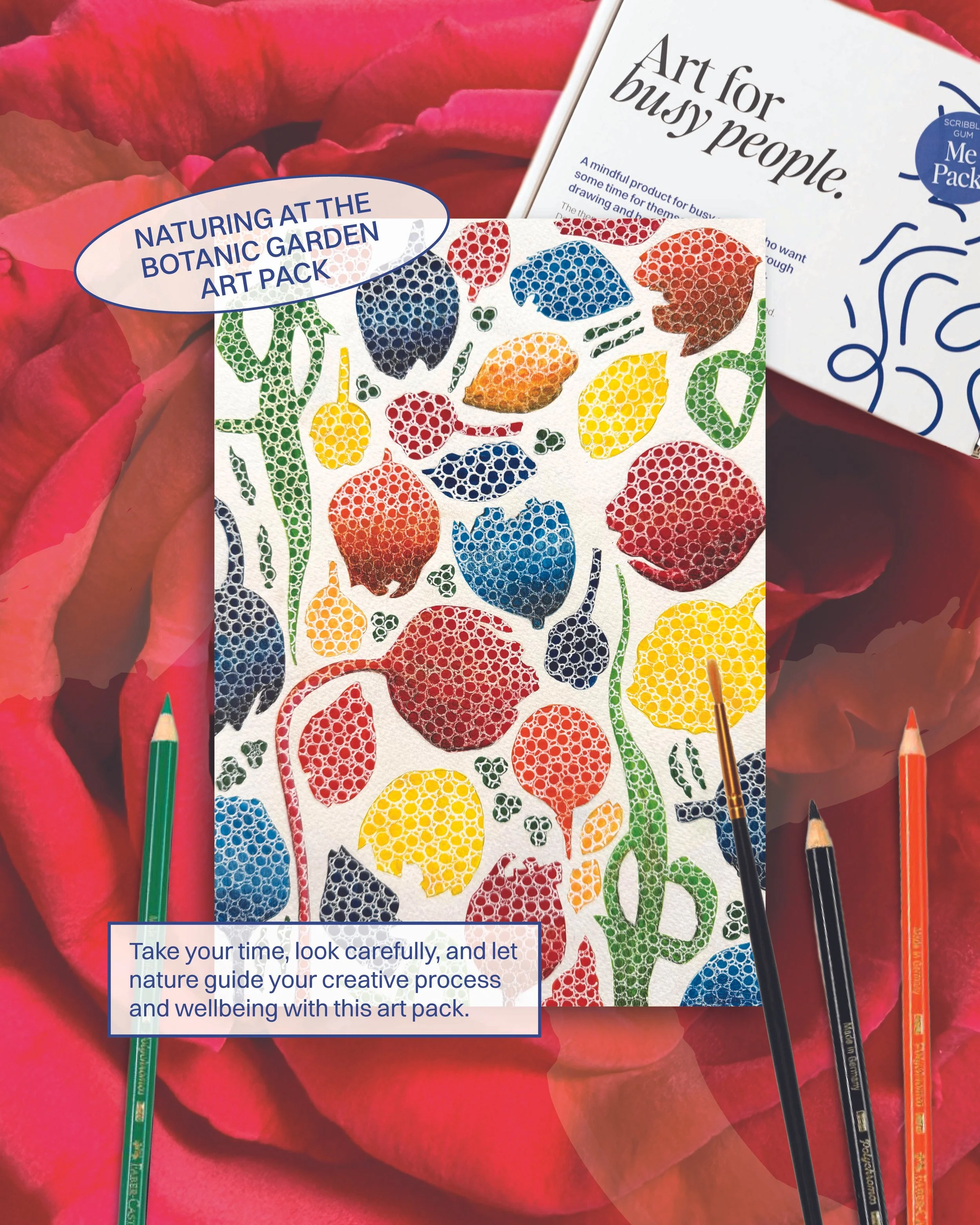 Naturing at Botanic Garden art pack materials for adult art activity.