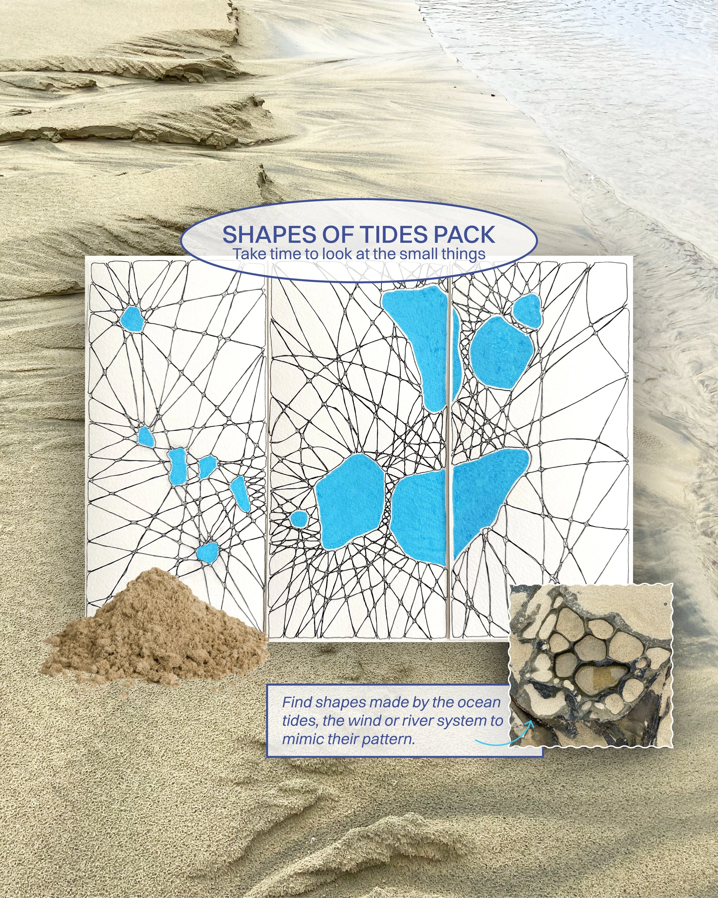 Final artwork featuring abstract patterns created using materials from Shapes of Tides art pack