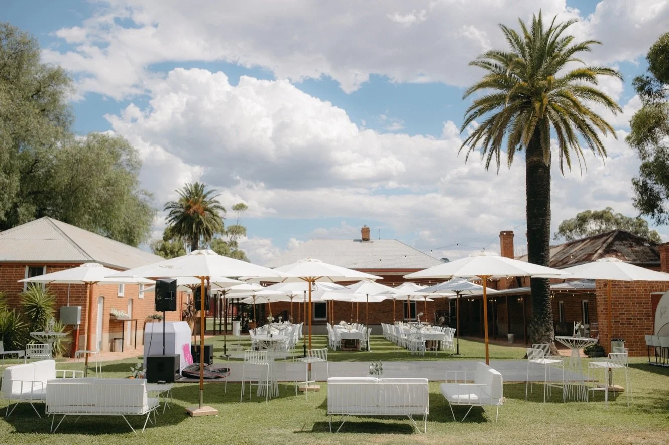 There&rsquo;s something so special about @moira_station &mdash; the red brick, the palms and those wide-open lawns make the dreamiest backdrop for a modern cocktail celebration. We&rsquo;re back on site this week and so excited to see another beautif
