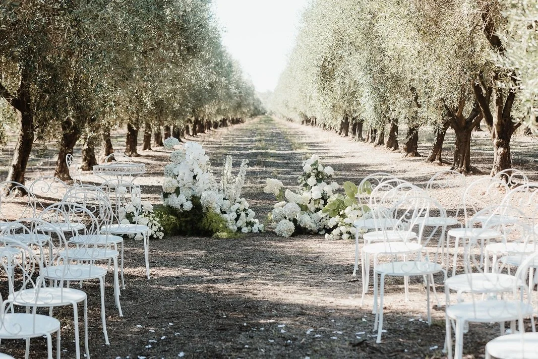 Steal the look 🤎
Maddie and Luke said I do in the Olive Grove and it couldn&rsquo;t have been more perfect.

✅ Amelie Chair, turns any space dreamy
✅ The Florence Cafe signing table and chairs creating quiet signing moment
✅ Meadow of white blooms b