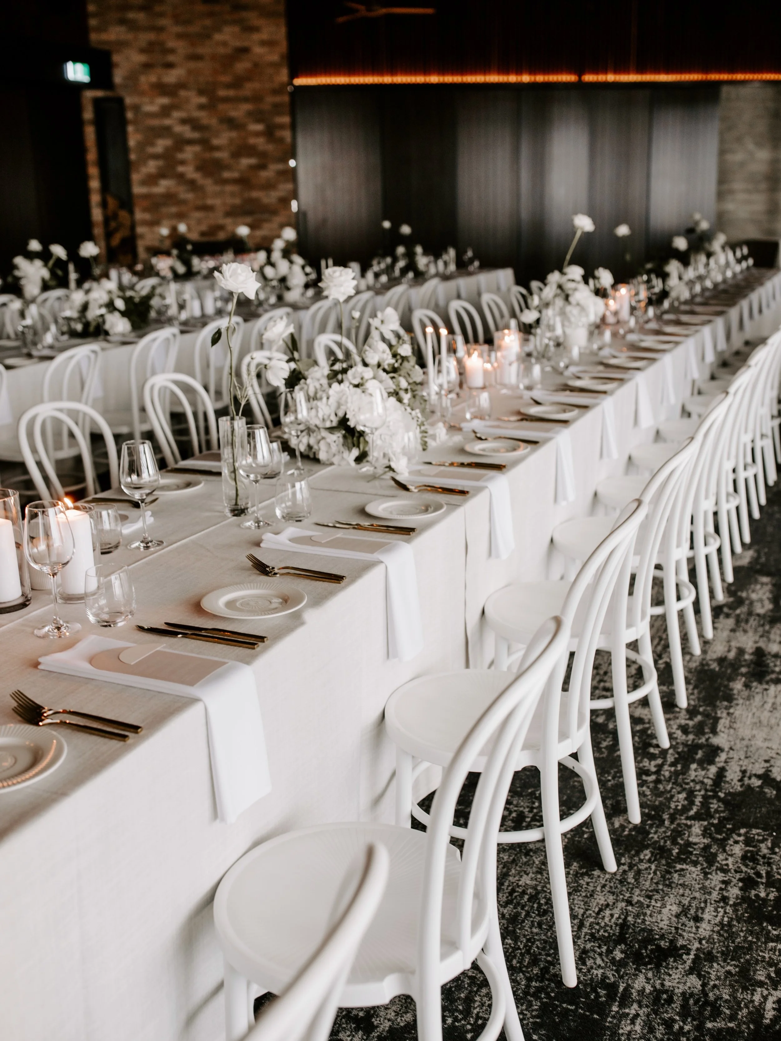 From the Collection: White Bentwood Chair

Some pieces never date, and this is one of them. From ceremony rows by the river, cafe tables at cocktail hour, to long tables for reception, they work everywhere letting your florals and venue shine. 

Chec