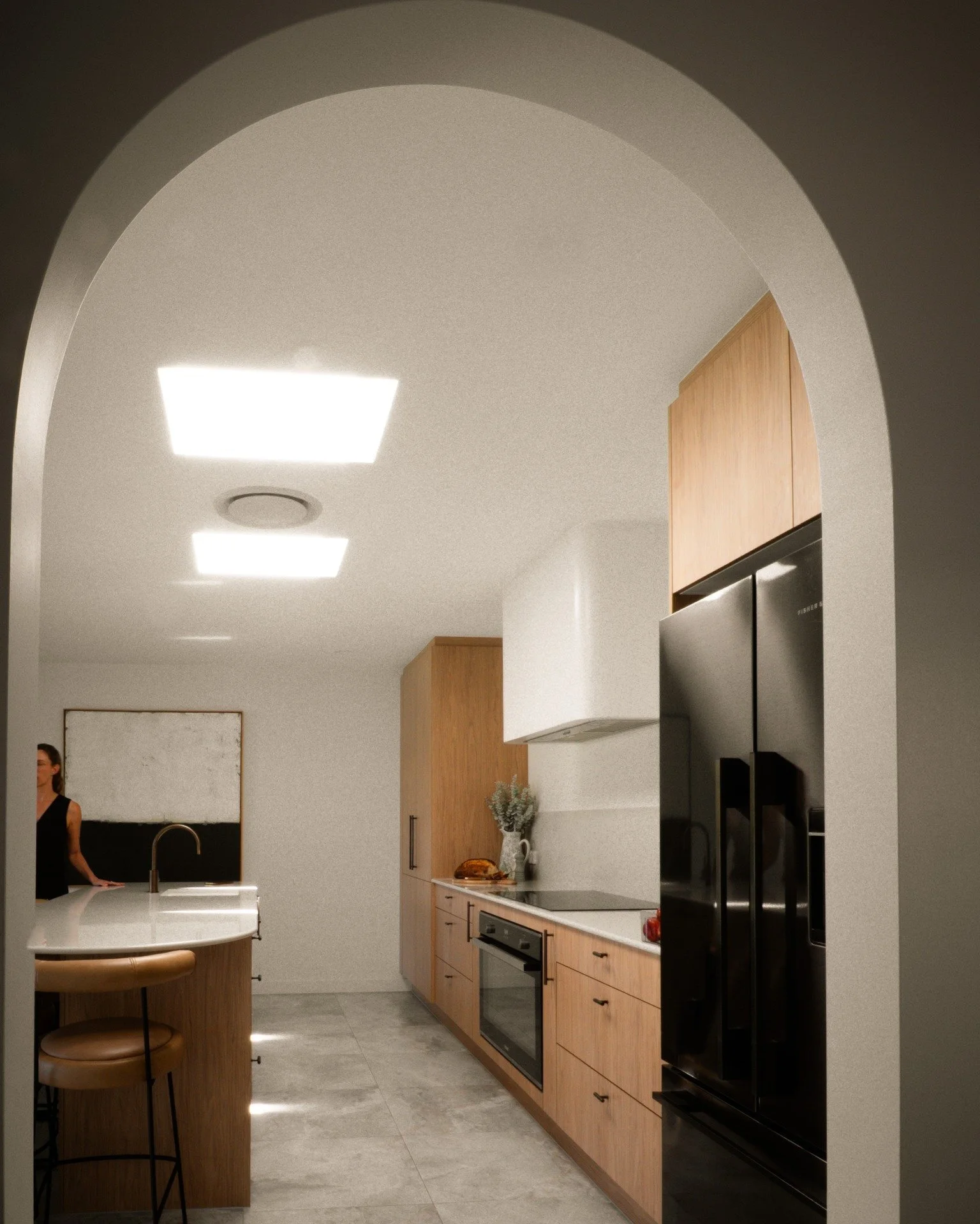 Anchored by light oak cabinetry, soft curves and plaster wall treatments, this space is enriched with warmth and natural elegance.

#tradewindsdesign #interiordesign  #bespokecabinetry #kitchendesıgn #goldcoastinteriors #luxurydesign #queenslandhomes