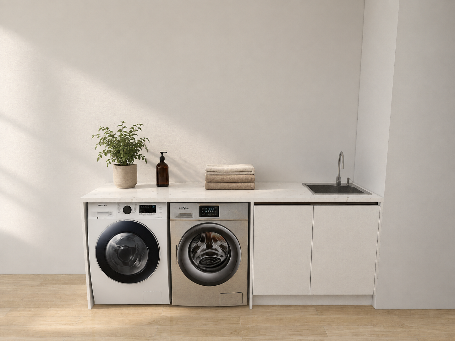 Complete Laundry Cabinet Package with Pull-Out Laundry Basket