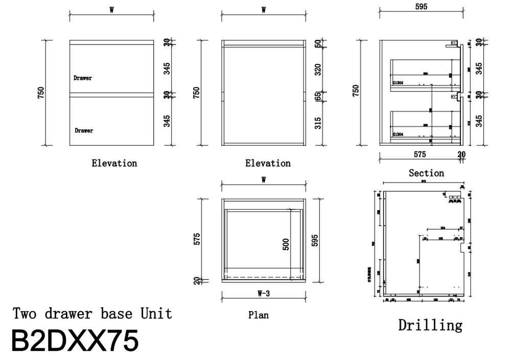 Base Drawer Unit 2 Drawers | Flat Pack Kitchen Cabinets NZ — Universal ...