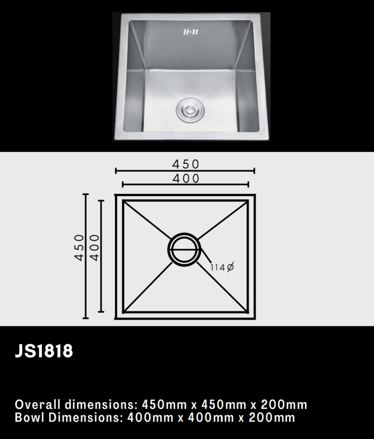 Stainless steel single bowl sink 450 by 450