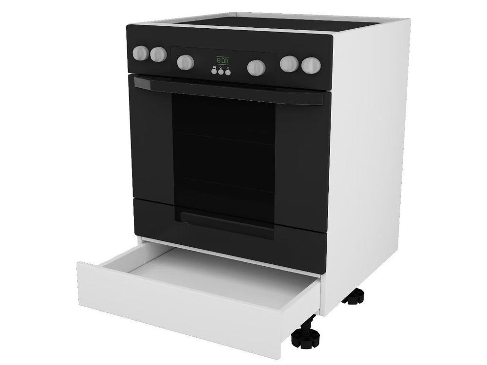 White Satin thermoform 600mm oven base cabinet with storage drawer