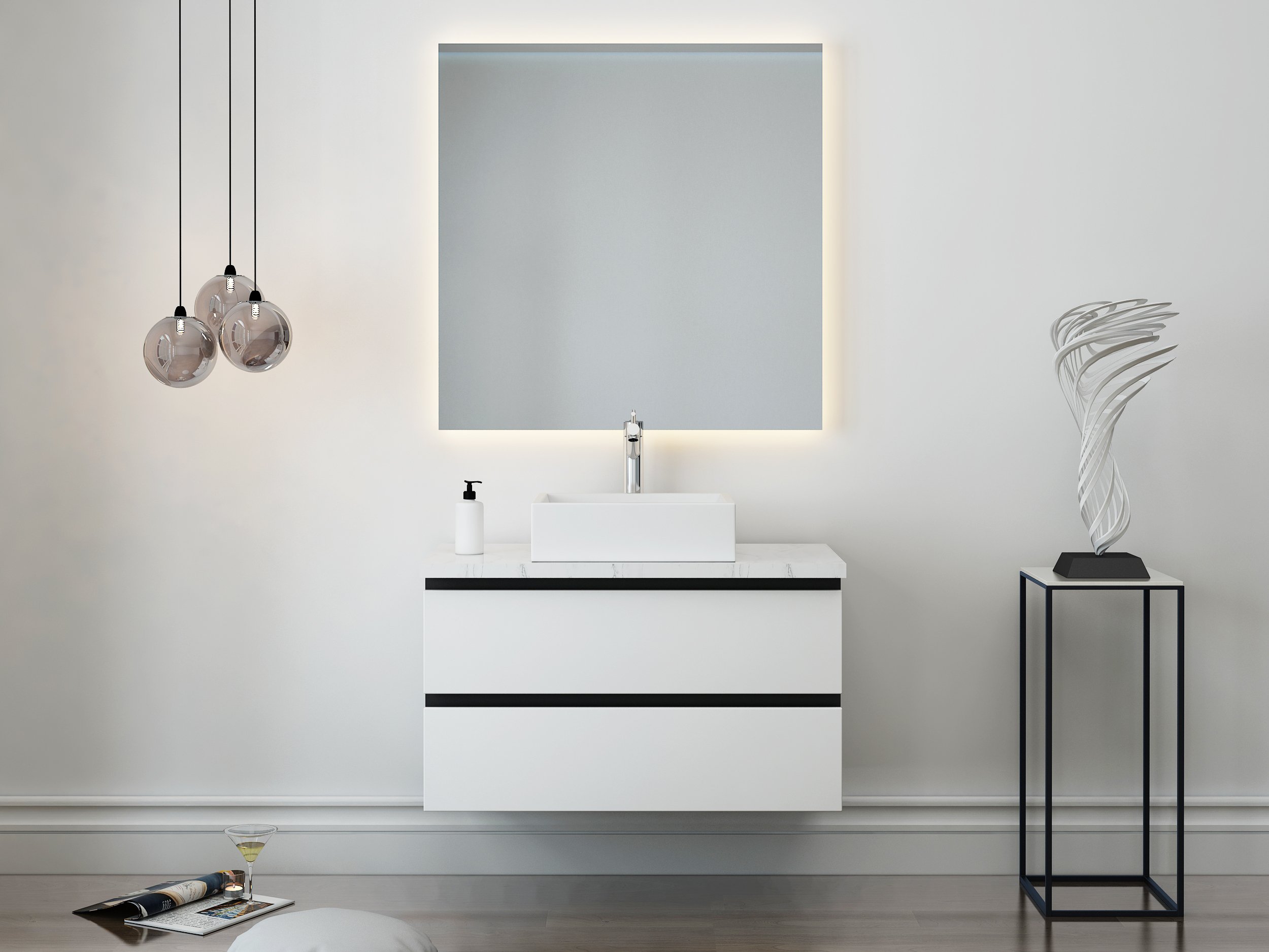 bathroom vanity NZ wall mounted vanity with mirror and LED lighting