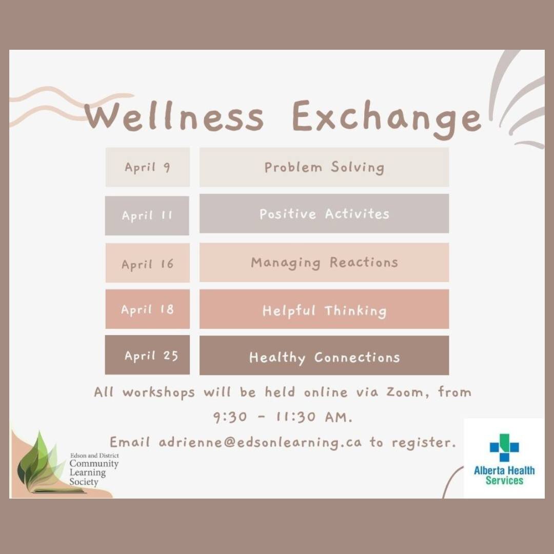 Join us for a virtual journey of self-discovery and growth at the Wellness Exchange! 🌱💫
 Explore problem-solving strategies, positive activities, managing reactions, nurturing helpful thinking, and fostering healthy connections from the comfort of 