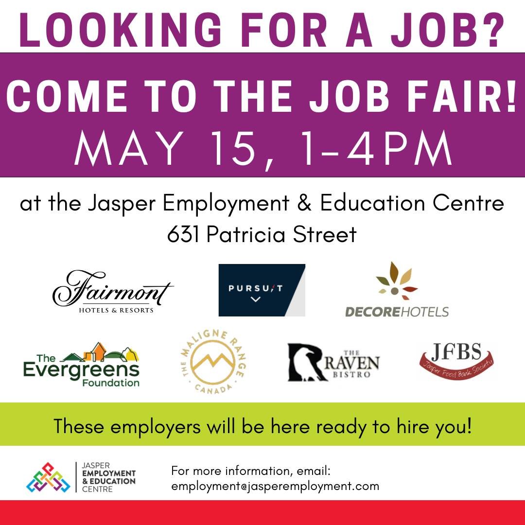 🌟 Unlock Your Career Potential at Jasper Job Fair! 
🚀 Join us on May 15th at Jasper Employment Centre from 1-4 PM and land your dream job! 
Don't miss out on this golden opportunity to connect with top employers and kickstart your future! 
#JasperJ