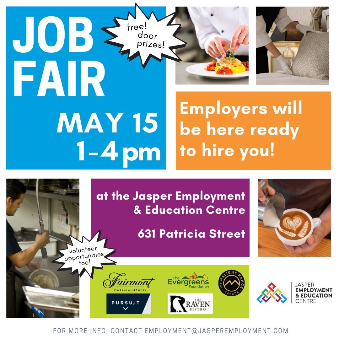 🌟 Elevate your career game! 🌟 
Mark your calendars for May 15th, 1-4pm at Jasper Employment &amp; Education Centre. 
Your dream job awaits! 💼✨ #CareerBoost #JobFair #OpportunityAwaits