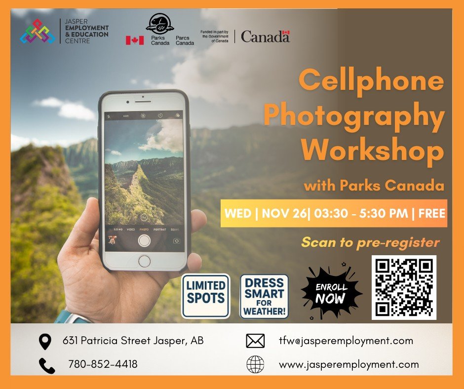Join us and Parks Canada for a fun and hands-on Cellphone Photography Workshop! 📸
Learn simple tips to capture stunning photos with just your phone.
Spots are limited.

Click the link to register 
🔗 https://forms.gle/co3gCgHZK2aQzBoT7