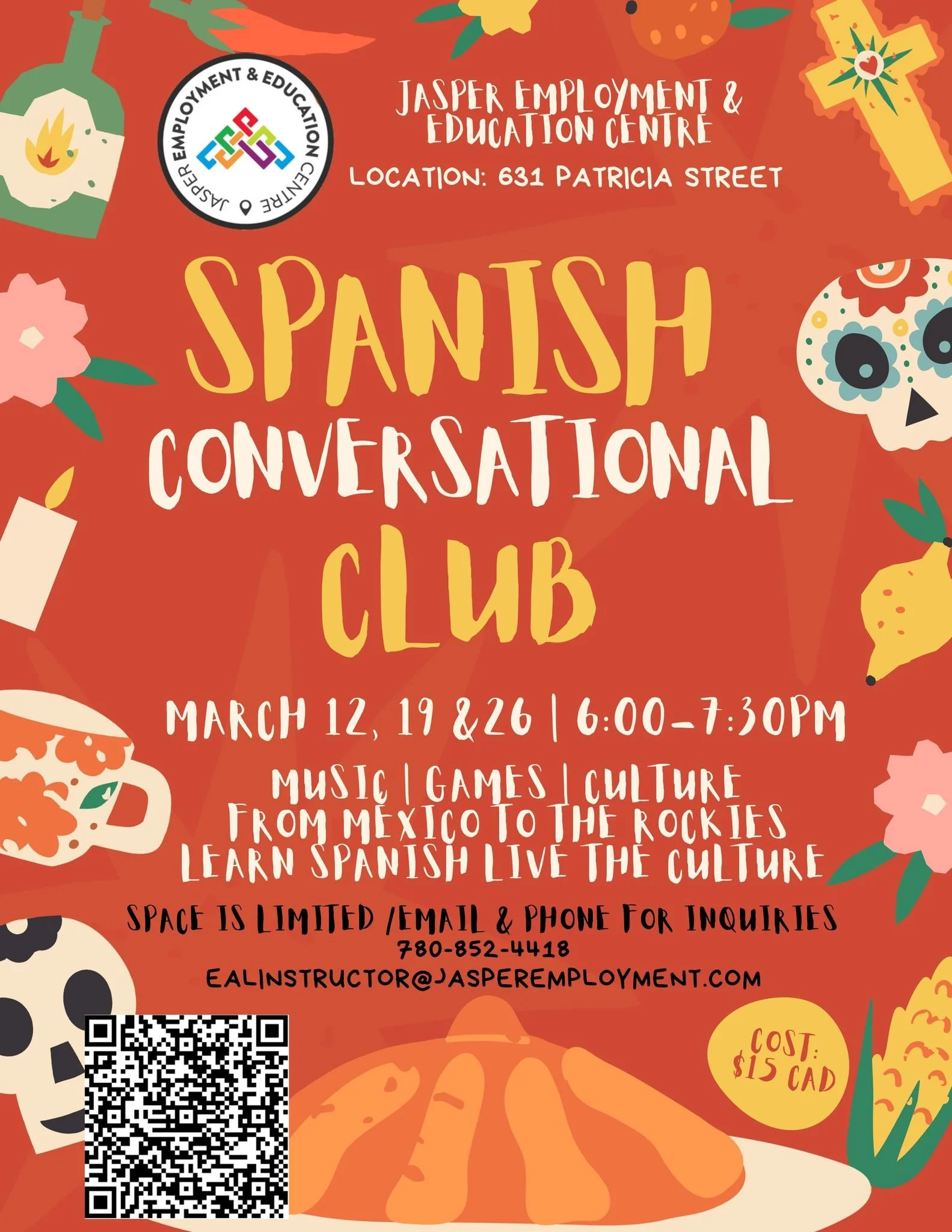Ready to improve your Spanish?
Join our Spanish Conversational Club and build confidence while practicing in a fun, relaxed setting!
🗓 March 12,19&amp;26 | 6:00 - 7:30 PM
💲 One-time fee: $15
📩 Contact us to register or ask questions
ealinstructor@
