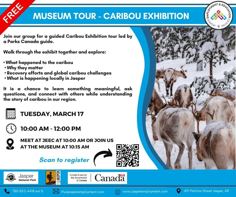 🚨 HAPPENING TODAY AT 10 AM! 🚨

Join us for a Museum Tour and learn all about caribou in Jasper National Park! 🦌

Bring your friends and family along, it&rsquo;s a great chance to explore, learn, and enjoy together.

See you there!