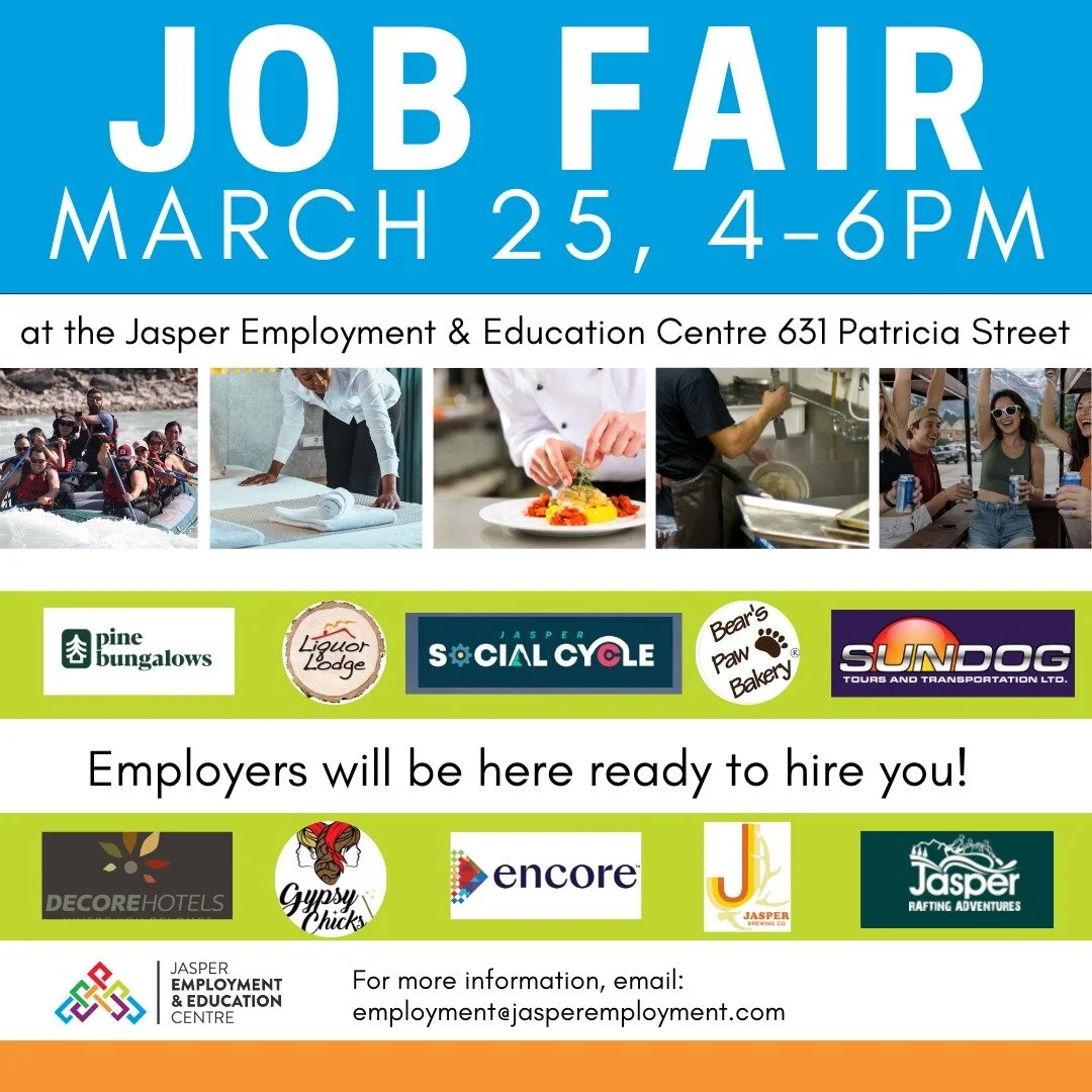 🚨 JOB FAIR ALERT 🚨

Join us March 25 | 4&ndash;6 PM at the Jasper Employment &amp; Education Centre and connect with 10 local employers hiring for a wide range of positions!

✨ Seasonal &amp; year-round roles
✨ Entry-level to experienced
✨ On-the-s