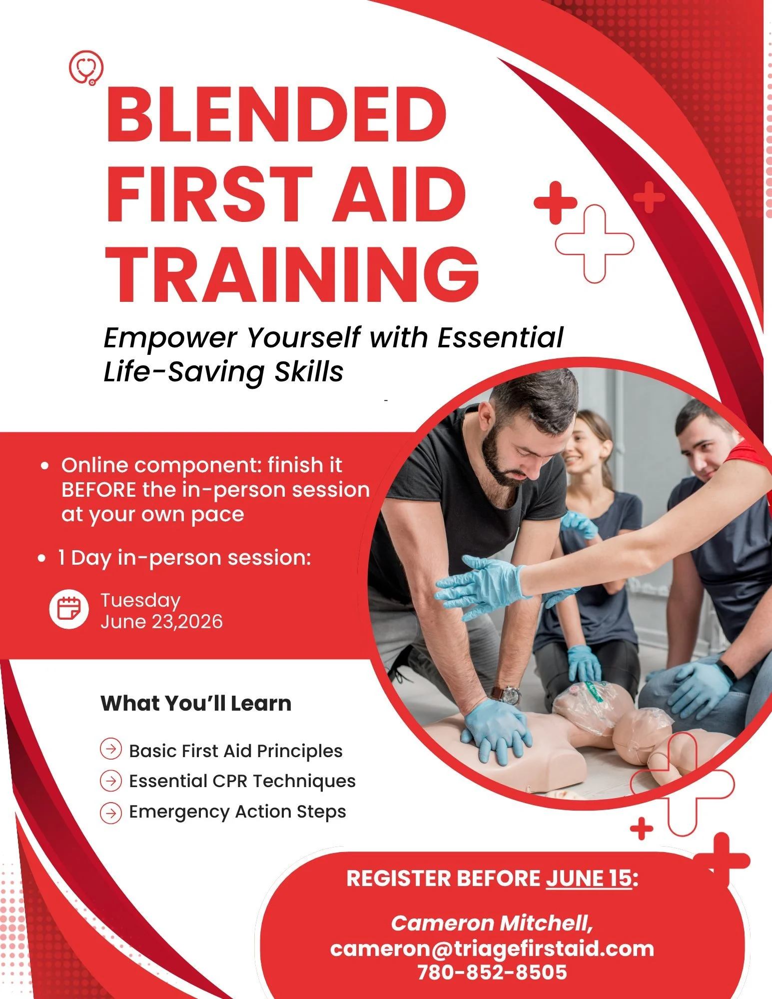 Are you looking to get your first aid certificate this summer☀️? Triage First Aid is hosting a blended first aid course this June! With an online component to complete at your own pace, followed by a 1-day in-person session on June 23rd! Registration
