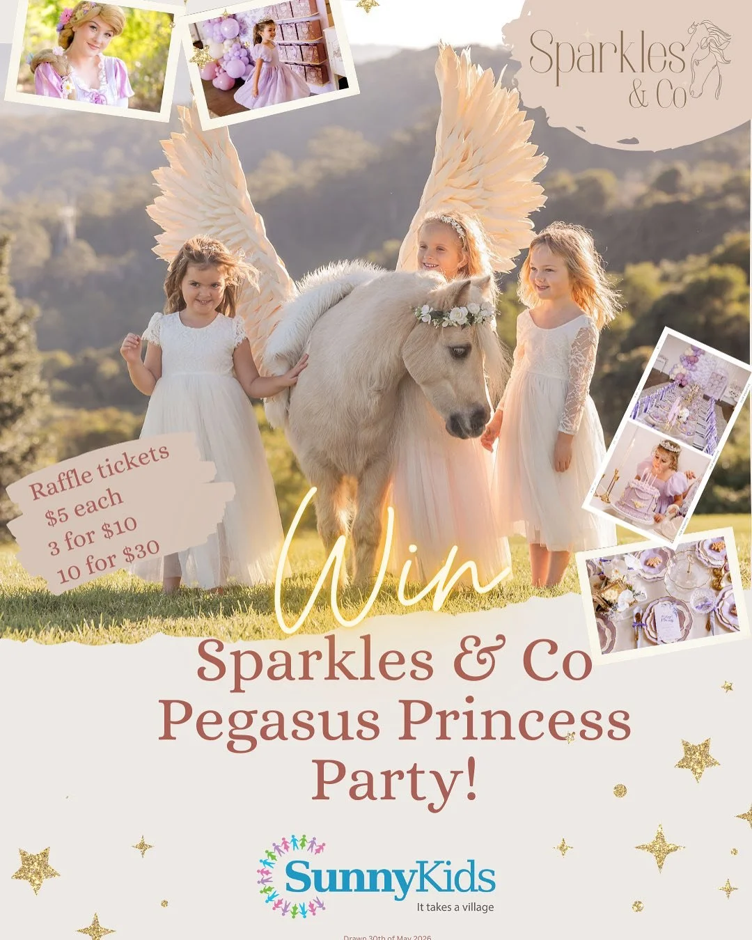 🎉🌟 Raffle Giveaway Alert! 🌟🎉

Join us in supporting SunnyKids and make a difference in the lives of vulnerable children and families. 
Every raffle ticket sold goes directly to benefit SunnyKids&rsquo; vital services. 
Plus, you could win an incr