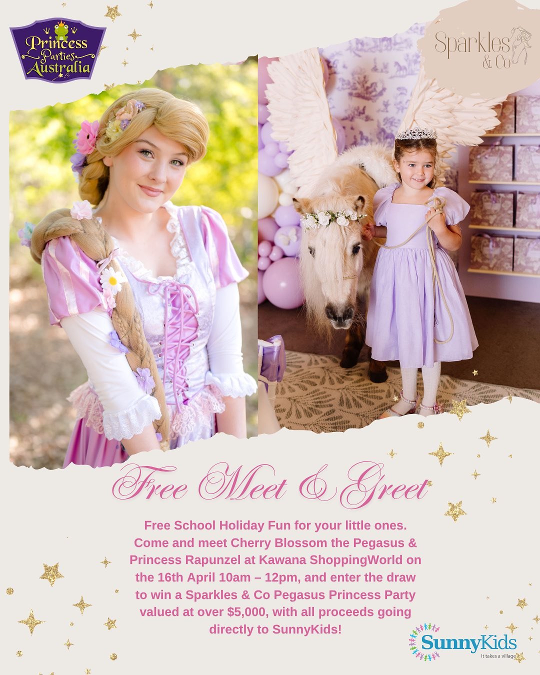 ✨ FREE School Holiday Fun for Your Little Ones! ✨

Join us at Kawana Shoppingworld for a magical meet &amp; greet morning your kids will never forget! 🦄👑

📅 Thursday 16 April
⏰ 10am &ndash; 12pm
📍 Entrance to the food court, Kawana Shoppingworld
