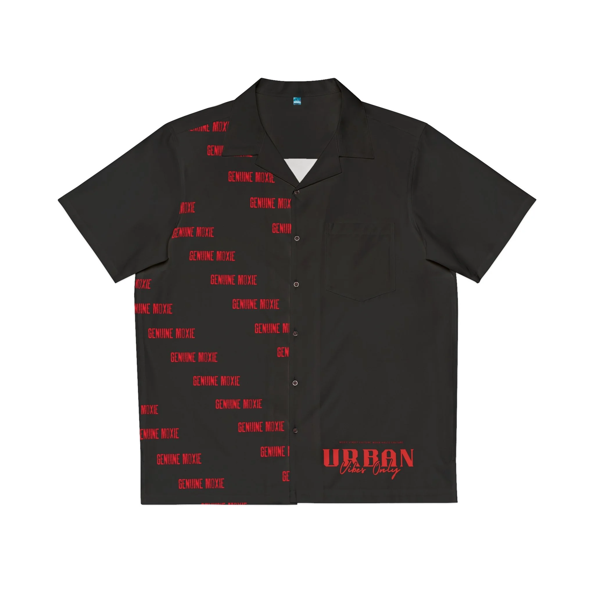 Genuine Moxie Men's Hawaiian Shirt - Medium Fabric, Boxy Fit, Chest Pocket, Black/White Button Options