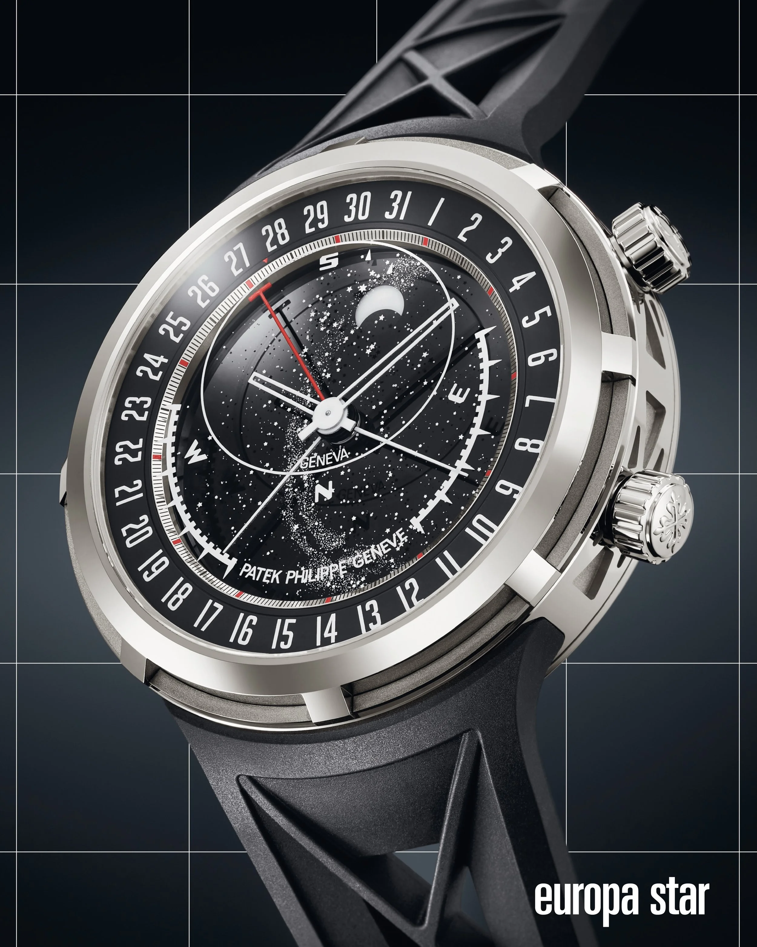 @patekphilippe celestial sunrise and sunset &ndash; Astronomy and poetry for the wrist. 

The Celestial Reference 6105G-001 is the first Patek Philippe wristwatch to propose &ndash; in addition to a sky chart, the angular position of the moon, moon p