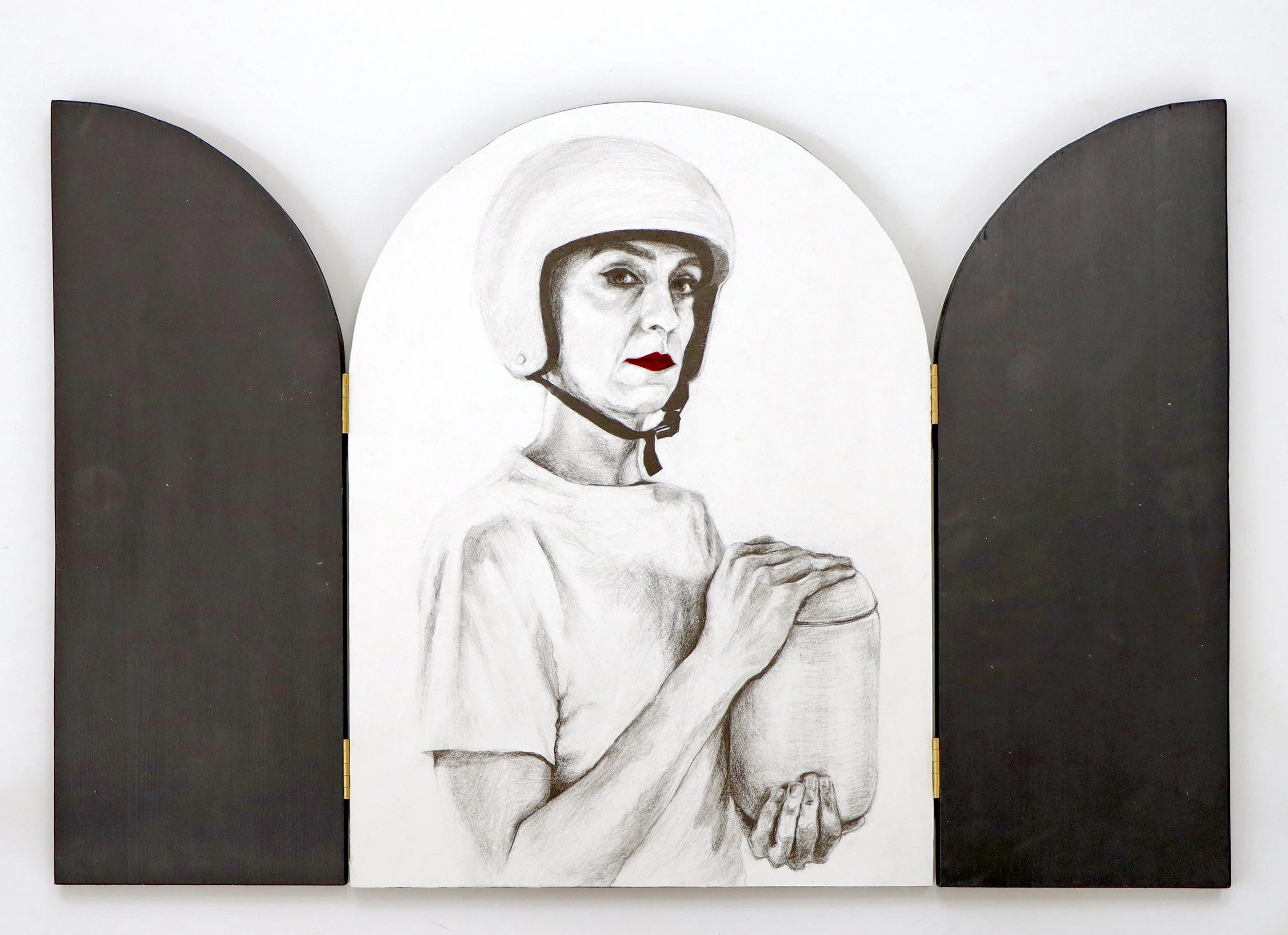 Familjeporträtt – blyerts, tusch, akryl på trä