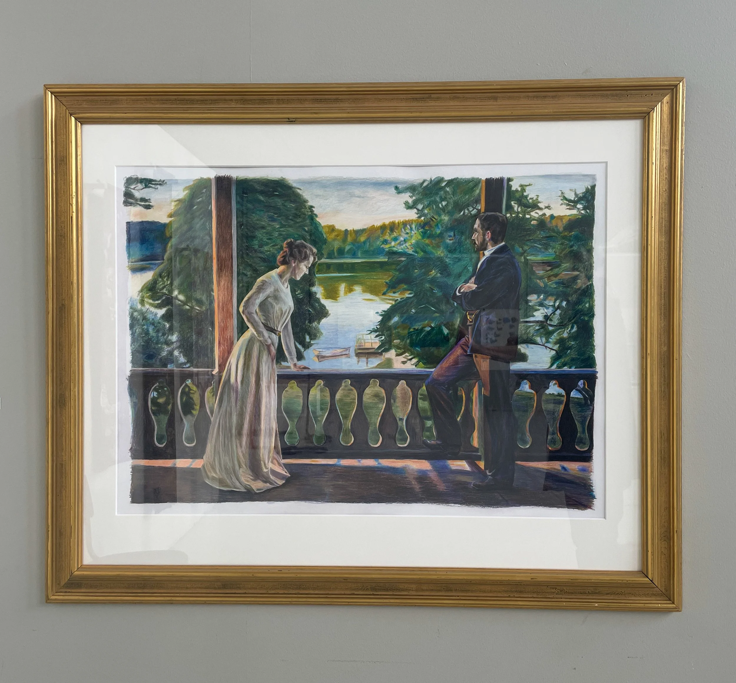 Nordisk mensvärk – teckning, 100x 80 cm med ram, fritt efter Richard Berghs Nordisk sommarkväll.