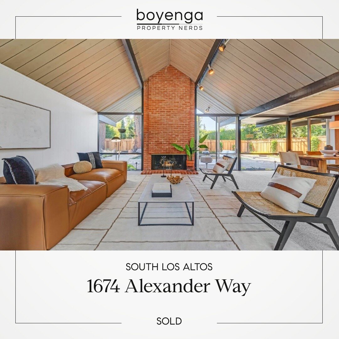 🏡✨ SOLD by the Property Nerds of the Boyenga Team! 🌟👏 Welcome to this architectural masterpiece in Fallen Leaf Park, Los Altos. A stunning double A-frame atrium Eichler home 🌿🏠 boasting 5 beds/3 baths + office on almost 1/4 acre.

🌤️ Revel in t