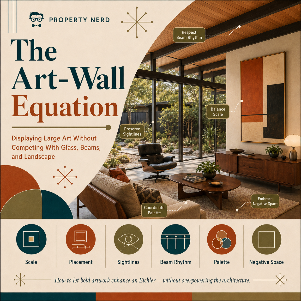 The Art-Wall Equation: Displaying Large Art Without Competing With Glass, Beams, and Landscape