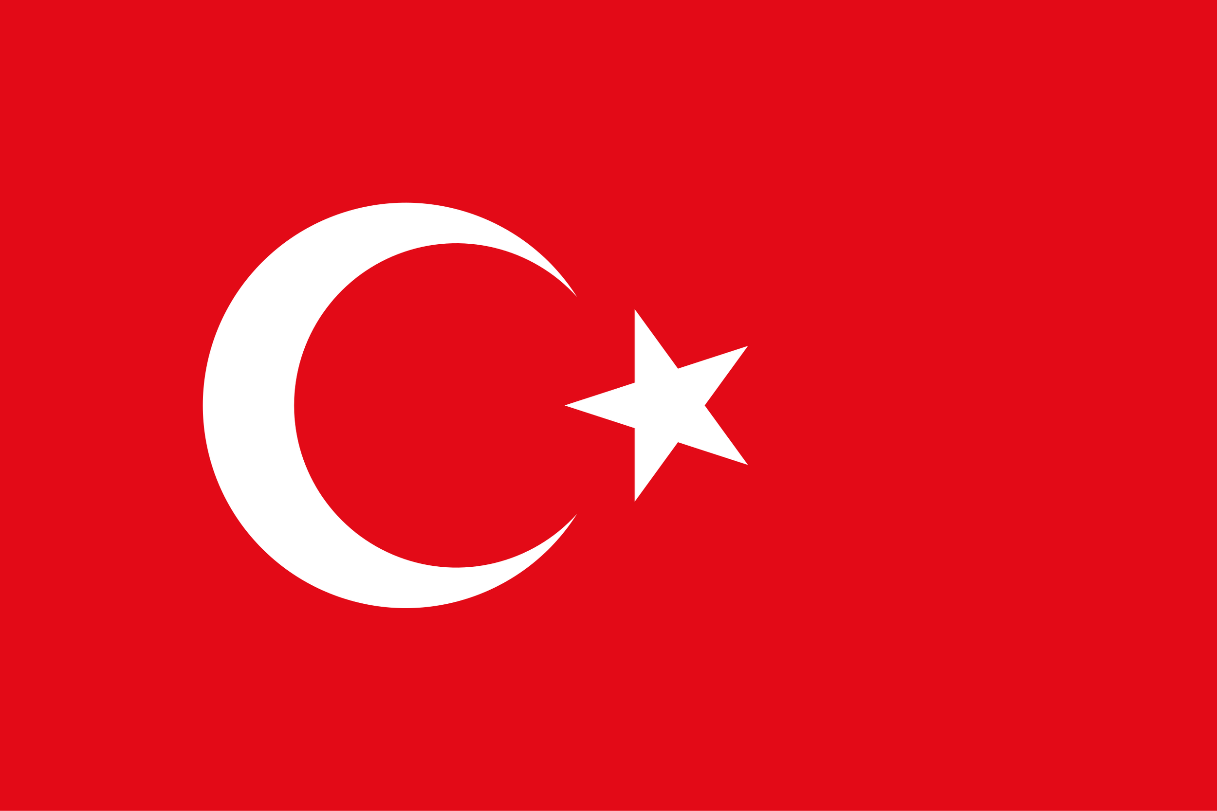 The national flag of Turkey with a red background, a white star and crescent.