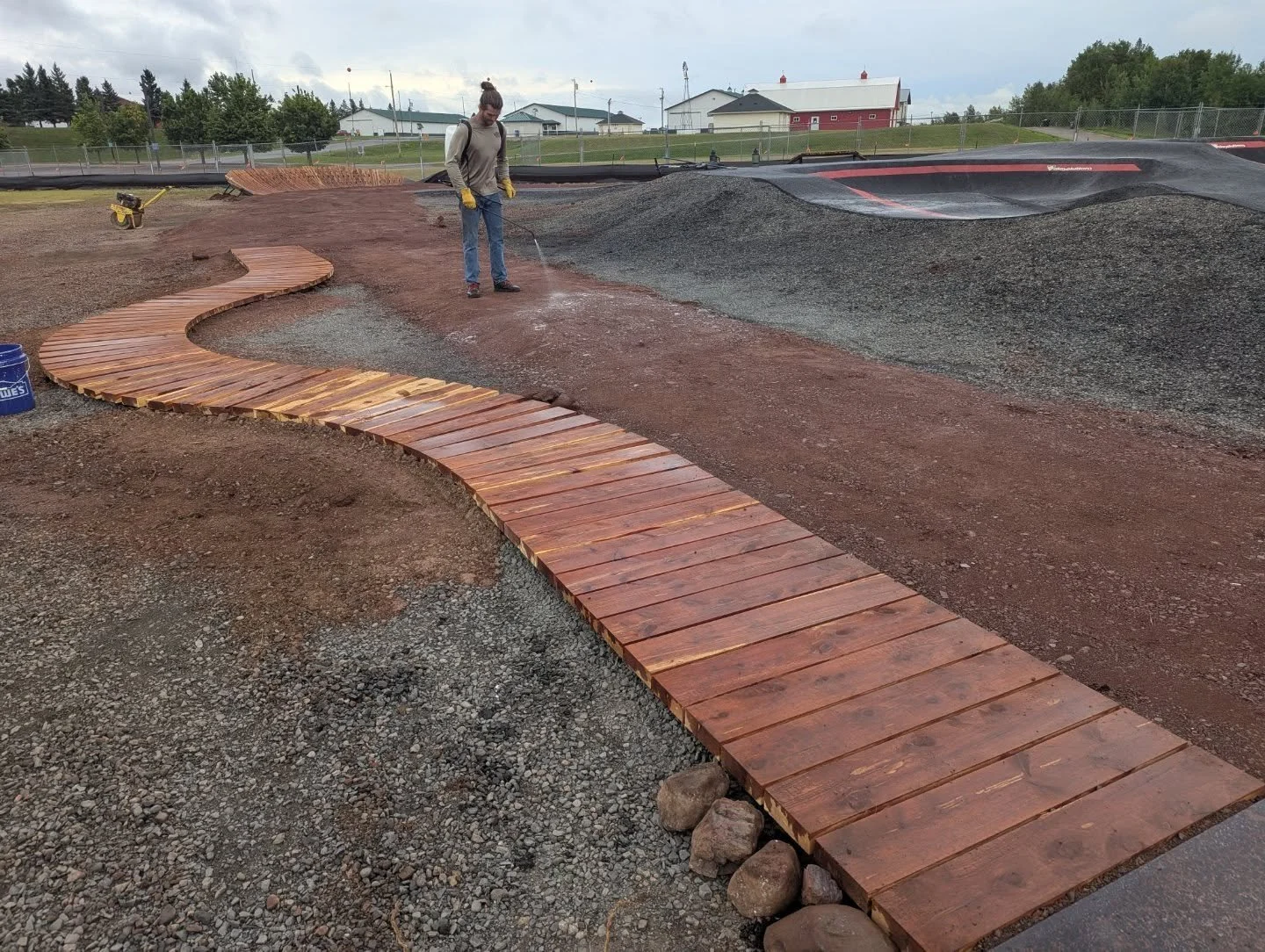 Some finishing shots of the trailhead skills area at @redhead_mtb_park we did with @americanrampcompany and @velosolutions. We applied BMX glue to harden the red clay and keep the track nice until it is opened later this year (or next year if they ge