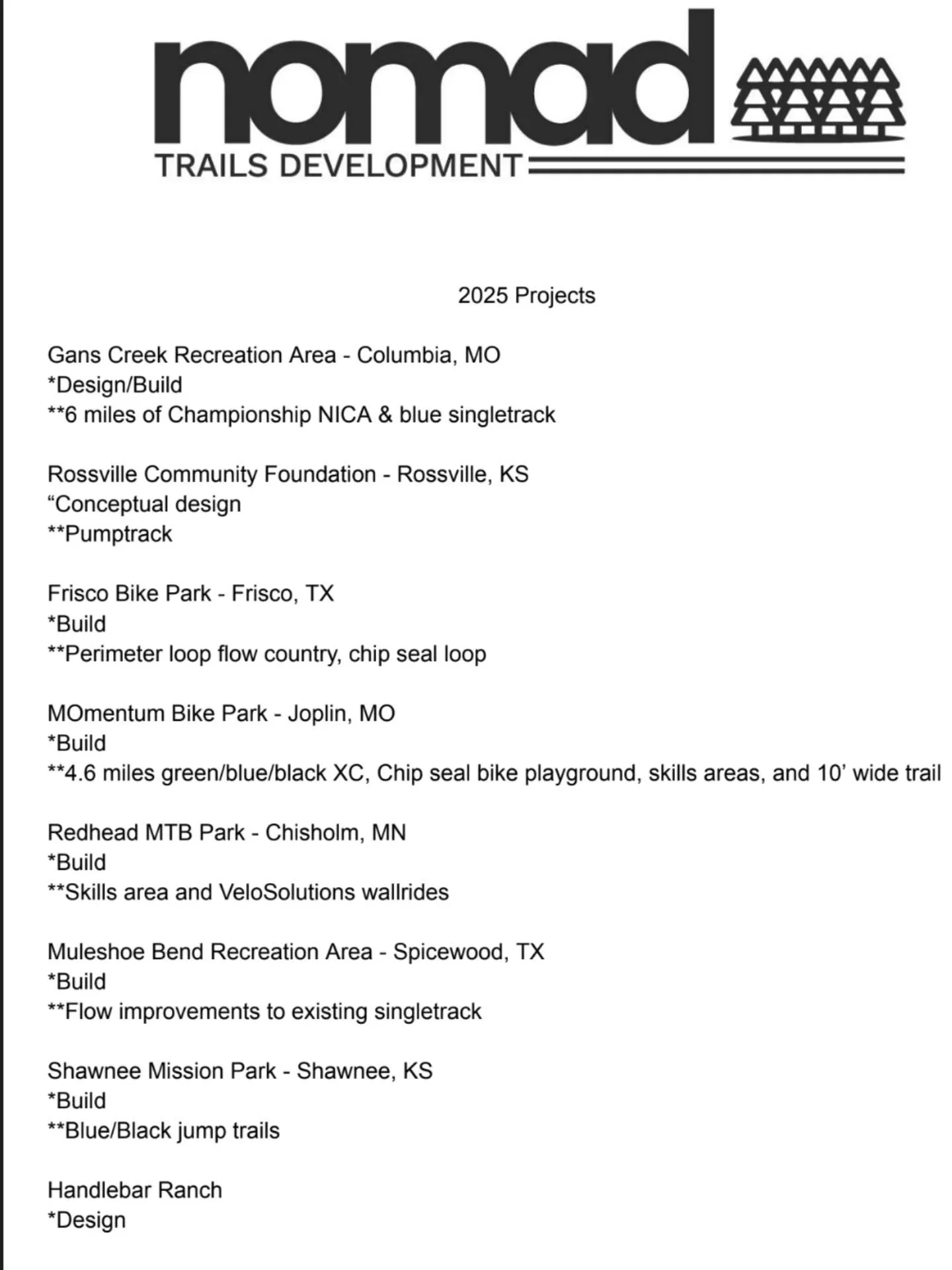 2025 projects! What a great year. Thanks to all our project partners, clients, and trail users! 2026 is already off to a fast start. See you soon!!

@nomadtrailsdevelopment @protrailbuilder 
#nomadtrailsdevelopment #trailbuilding #trailbuilder #trail