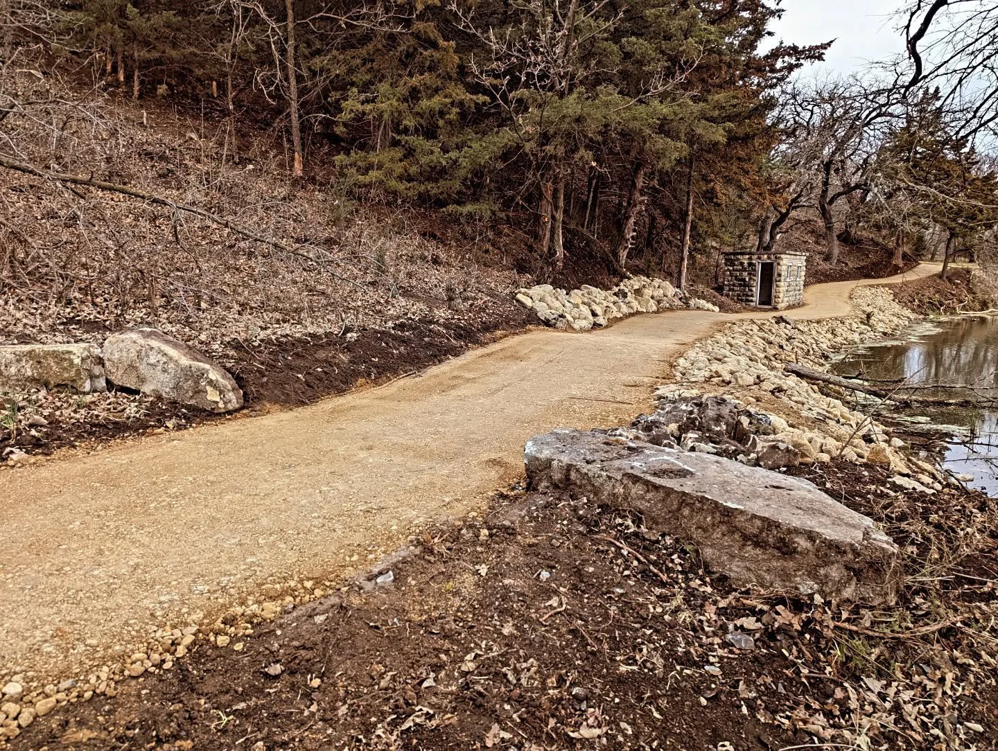 Some final work shots from our project at Idlewild Lake in Waterville, Kansas. 1 mile ADA accessible loop around the lake. 2.5 miles of singletrack. We moved approximately 750 tons of clay to bring things to grade. So much compacting! Singletrack tur