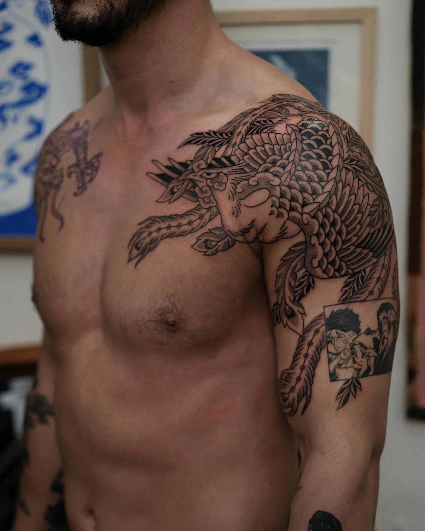 Phoenix for Liam&rsquo;s shoulder! Thanks so much mate. Looking forward to doing a dragon on the other side 😁 These kinds of tattoos are a dream project for me so keep em coming! 
Book an appointment or a consultation instantly via the link in bio ☺