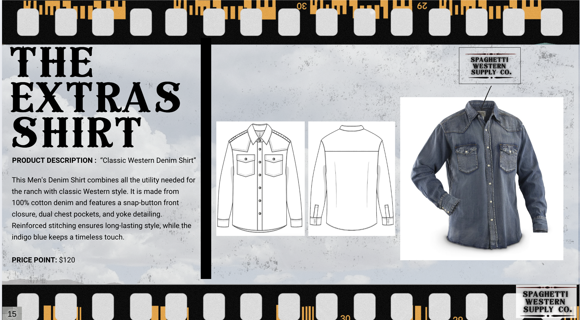 Through my Supply Chain Management course, I collaborated with a team to develop a conceptual luxury western brand — Spaghetti Western Supply Co. — inspired by the bold aesthetics and cinematic flair of classic spaghetti western films.

Our mission w