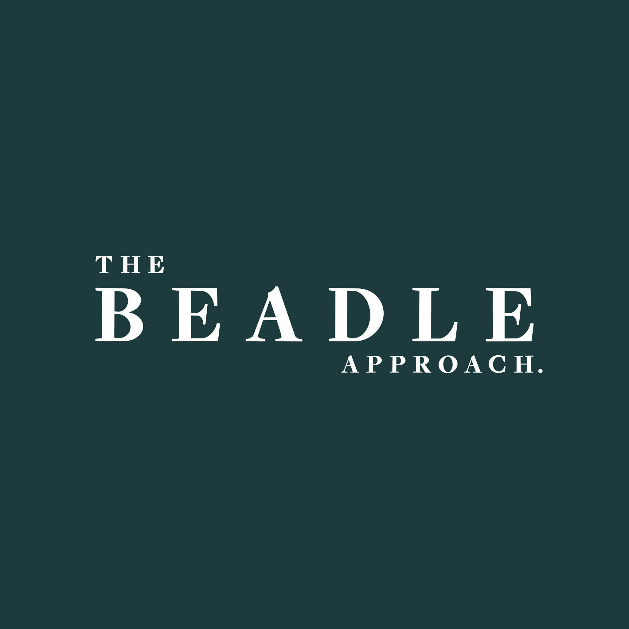 The Beadle Approach podcast Episode 1 cover art - white serif text on dark green background