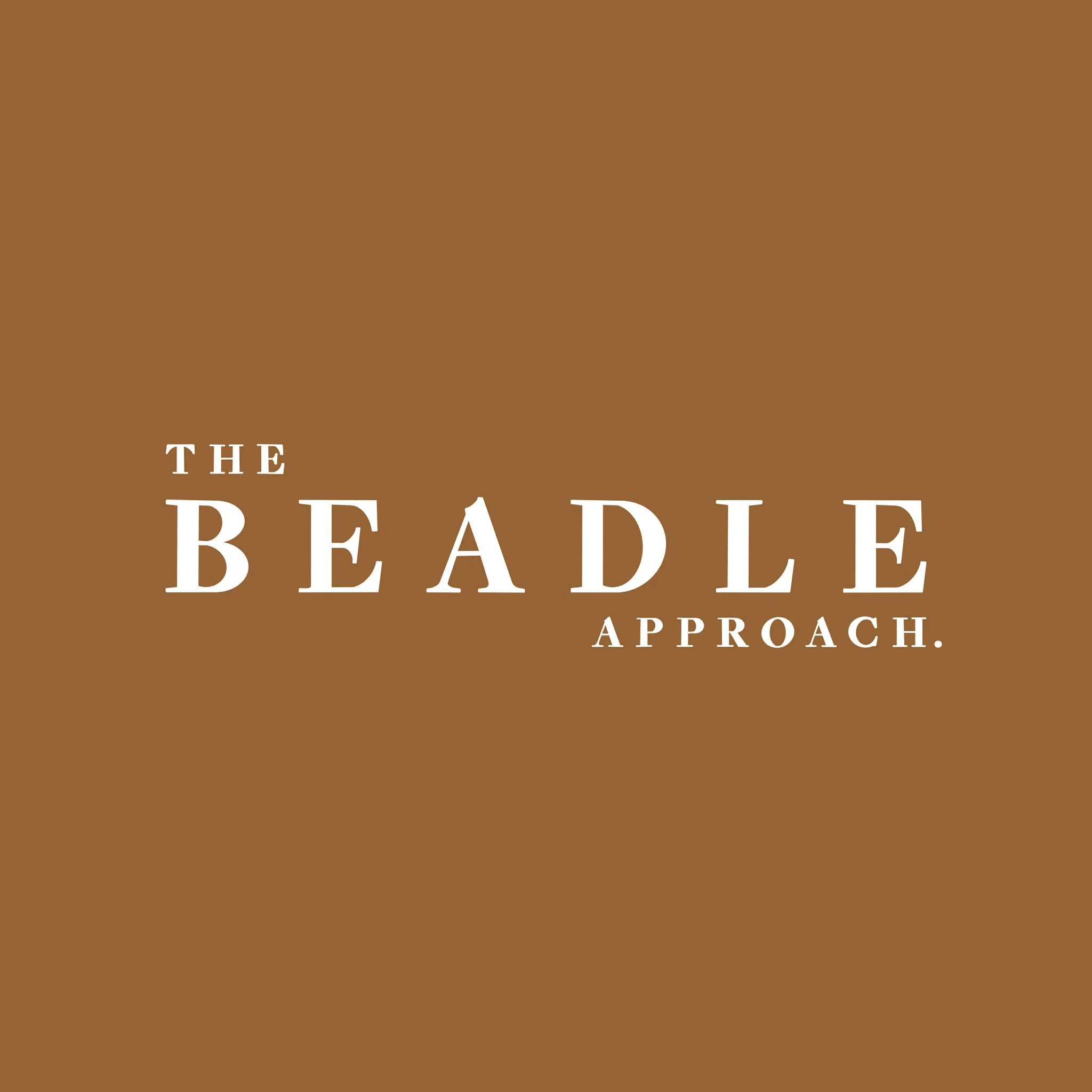 The Beadle Approach podcast Episode 5 cover art - white serif text on golden brown background