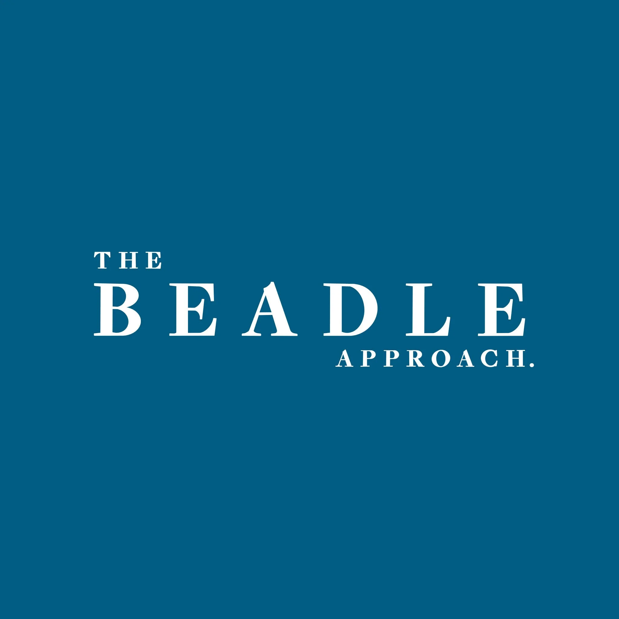 The Beadle Approach podcast Episode 8 cover art - white serif text on teal blue background