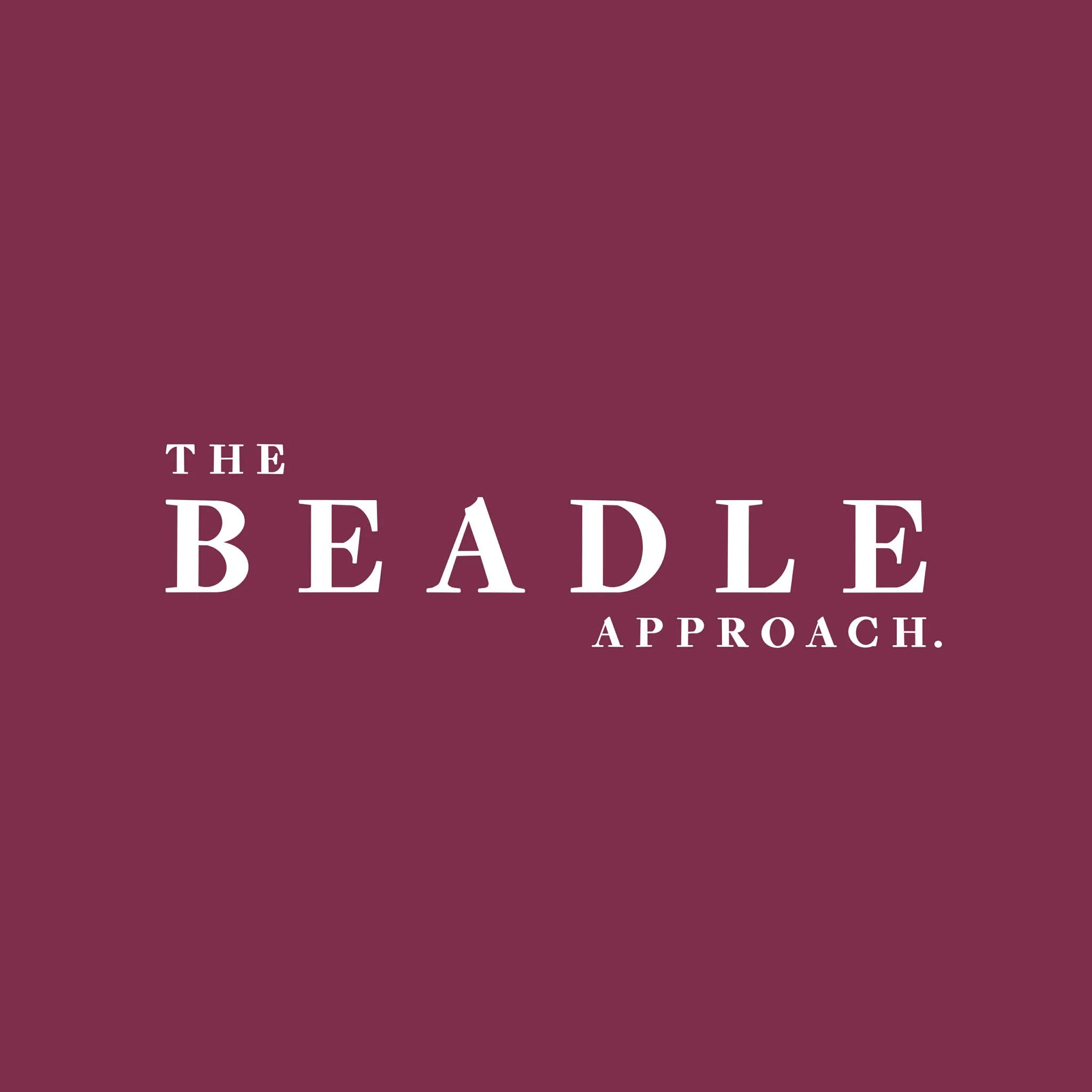 The Beadle Approach podcast Episode 7 cover art - white serif text on raspberry pink background