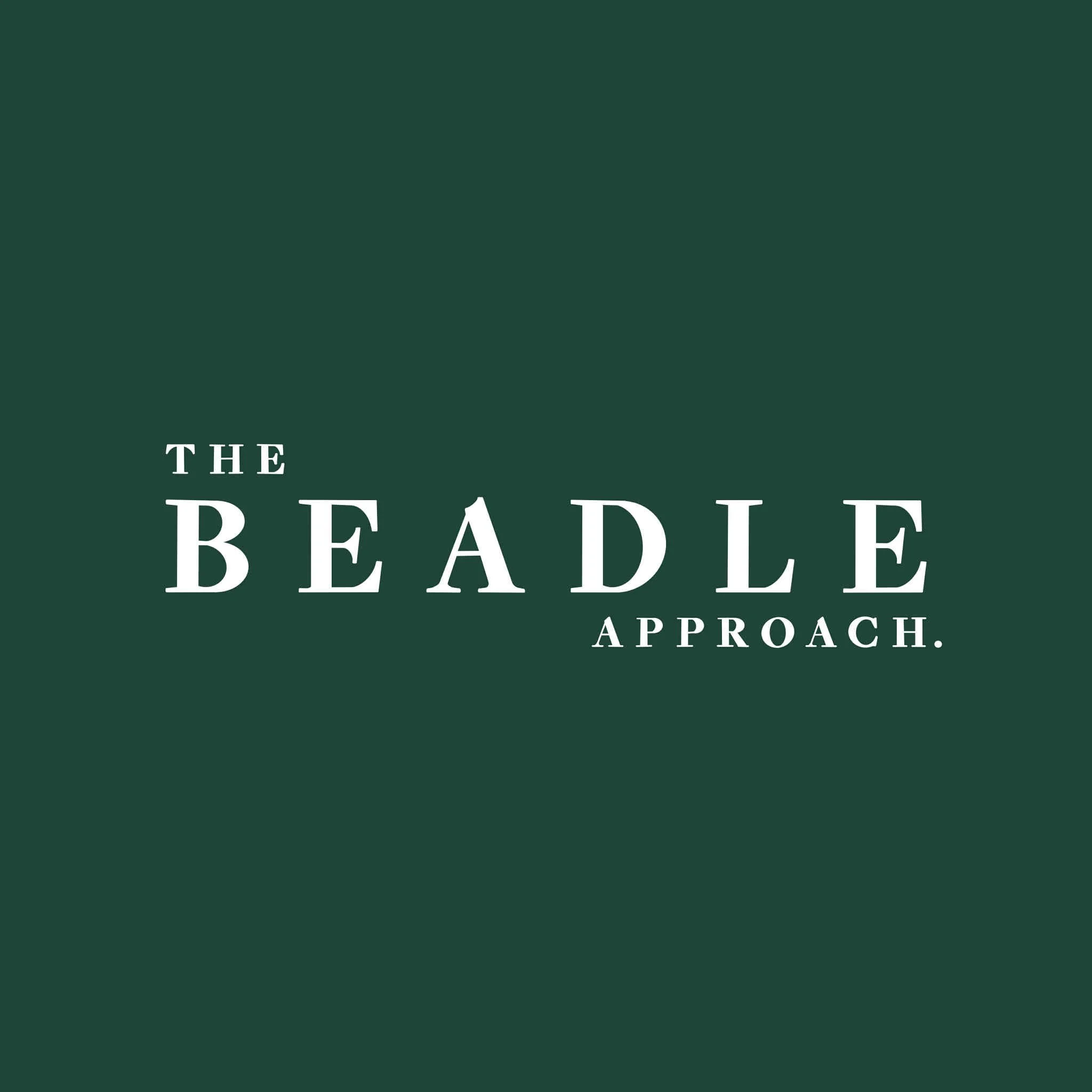 The Beadle Approach podcast Episode 3 cover art - white serif text on forest green background
