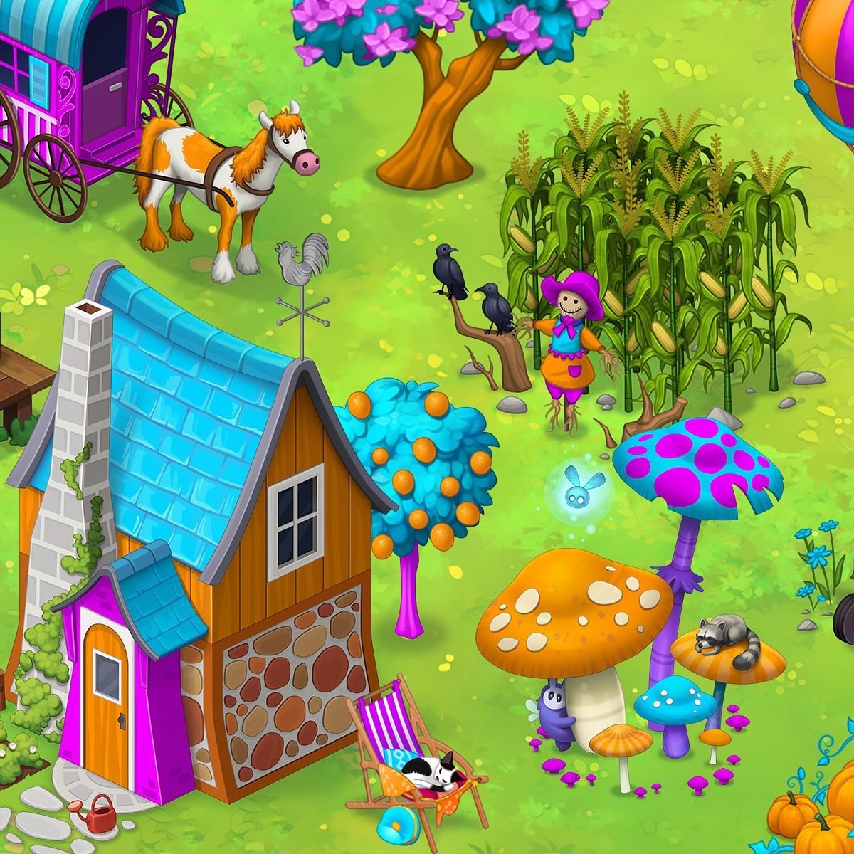 &lsquo;Colorville&rsquo; was unfortunately discontinued, but we got authorization to share the work we&rsquo;ve done 🎨
.
#isometricart #gameart #2dart #mobilegame #cozygame