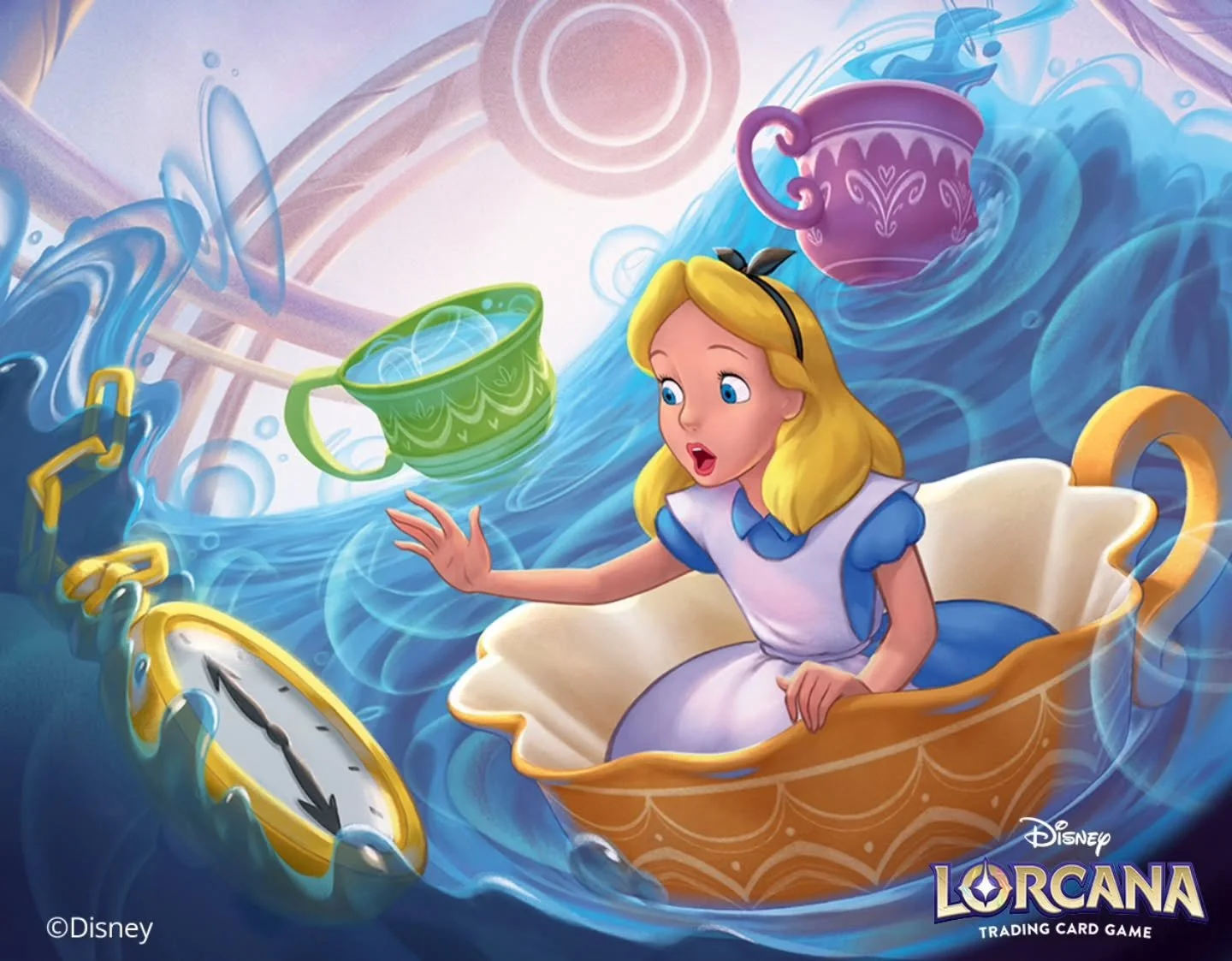 &quot;Alice: Accidentally Adrift&quot; &copy;Disney 🍶 
Illustration done for @disneylorcana and @ravensburgerglobal!

Artist: @libzed 

#disney #lorcana #disneylorcana #tcg #illustration #alice #aliceinwonderland