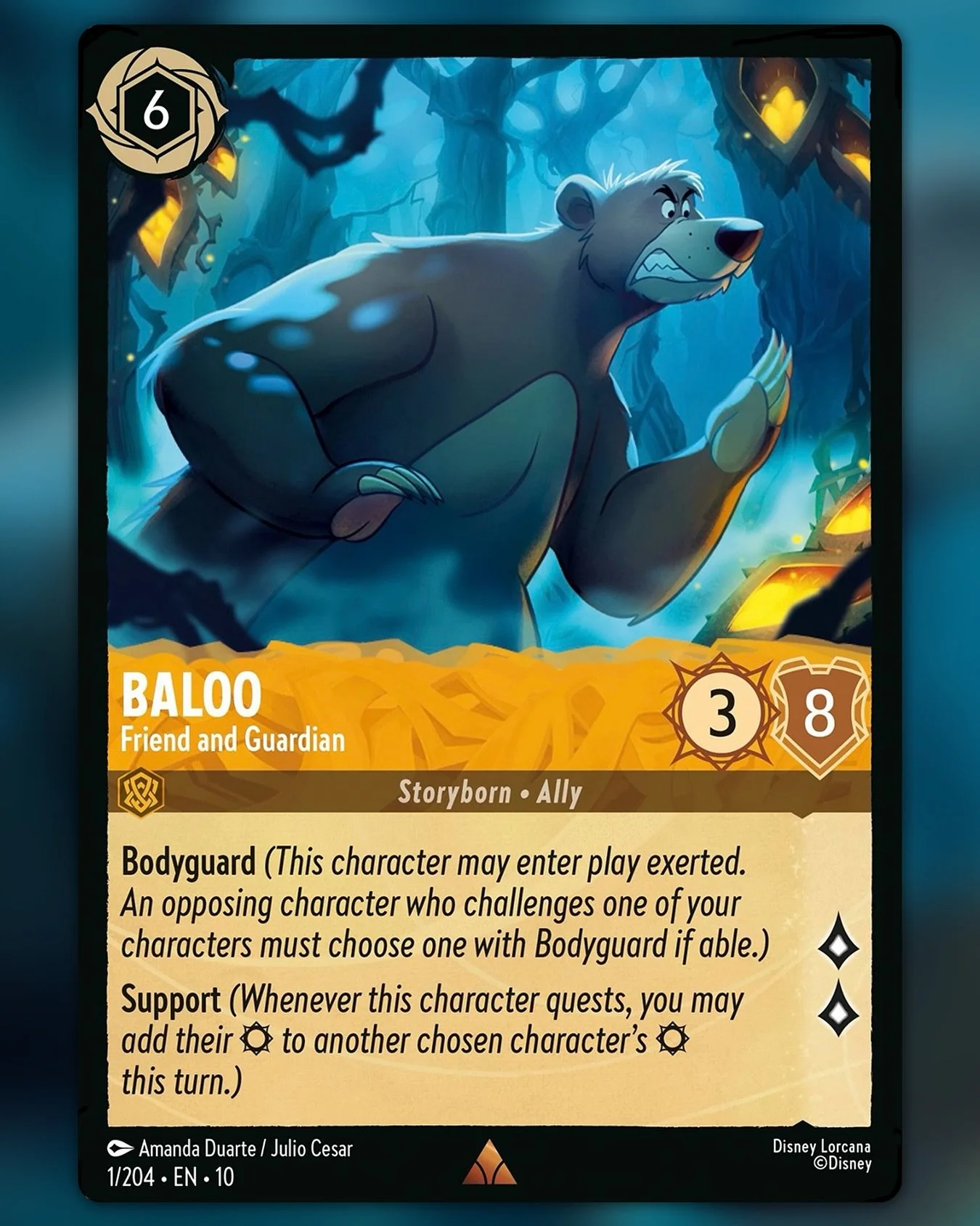 &ldquo;Baloo: Friend and Guardian&rdquo; &copy;Disney 🐻
Illustration done for @disneylorcana and @ravensburgerglobal!

Artists: @dinduarte.jpg @mz09art 
AD: @erdiniart 

#disney #lorcana #disneylorcana #tcg #illustration #baloo #barenecessities #jun