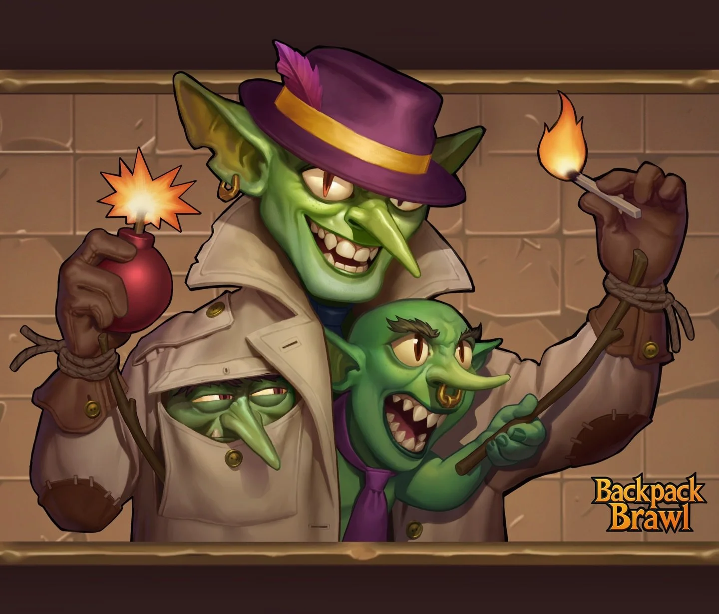 Three Goblins in a Trenchcoat 💣
Character design and skins for the new playable character of Backpack Brawl, by Rapidfire Games!

Artists: Daniel Hodge, @filipelaurentinoart