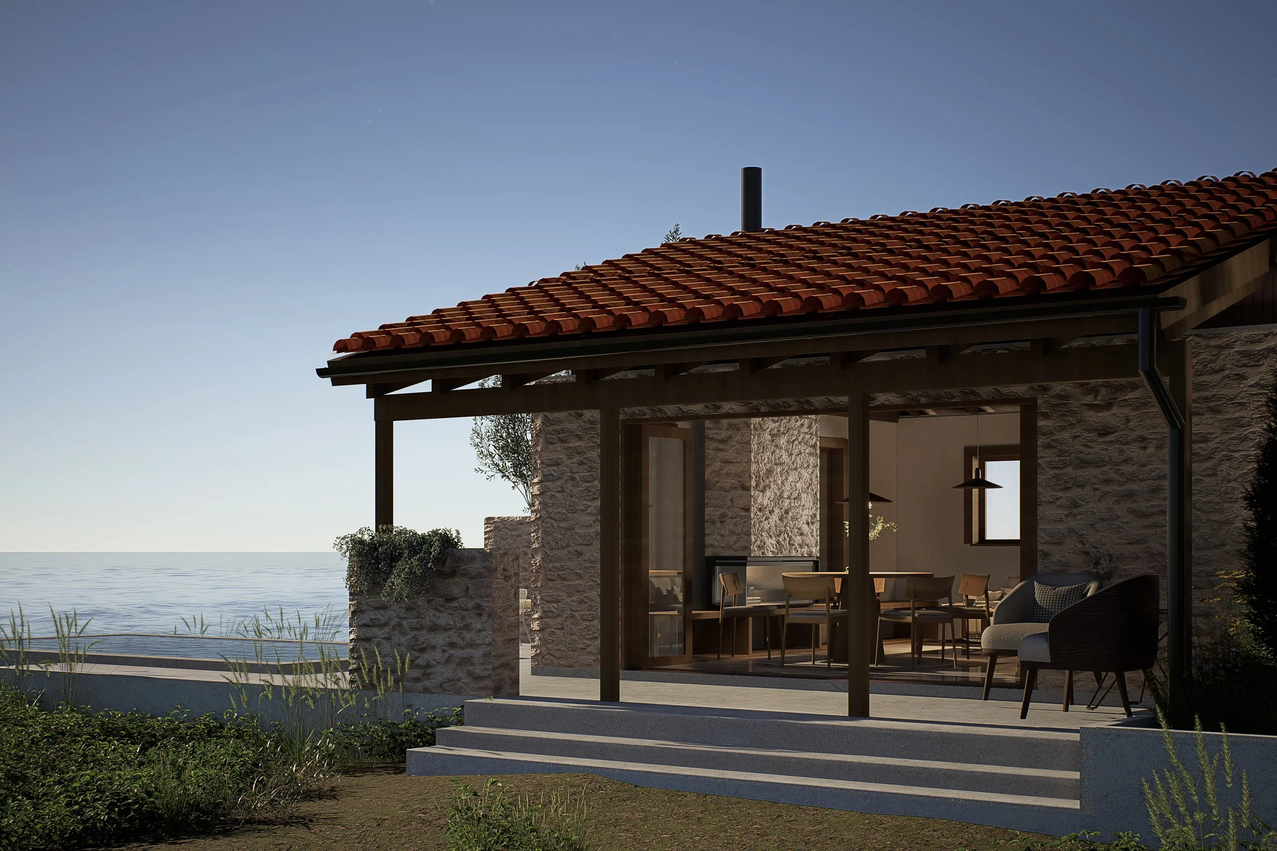 The ultimate threshold between land and sea. The Infinite Pause designed by N Architecture Studio features a bioclimatic outdoor space with a pool, designed to harmonize with the Mediterranean light and the coastal topography.