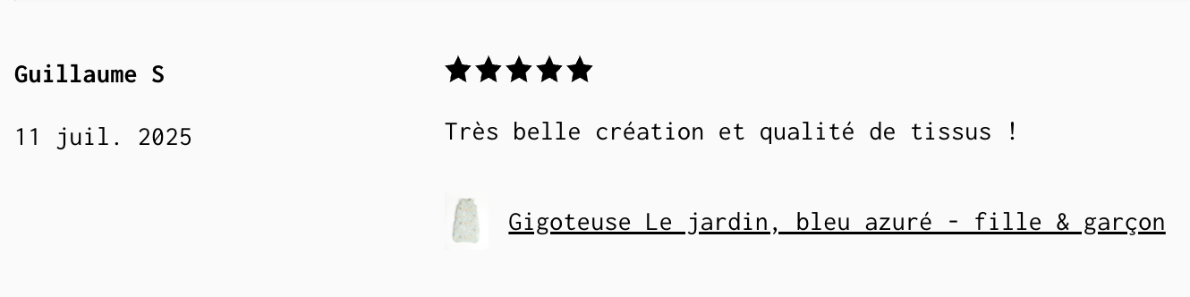 Gigoteuse bleu azuré, Très belle création et qualité de tissus !